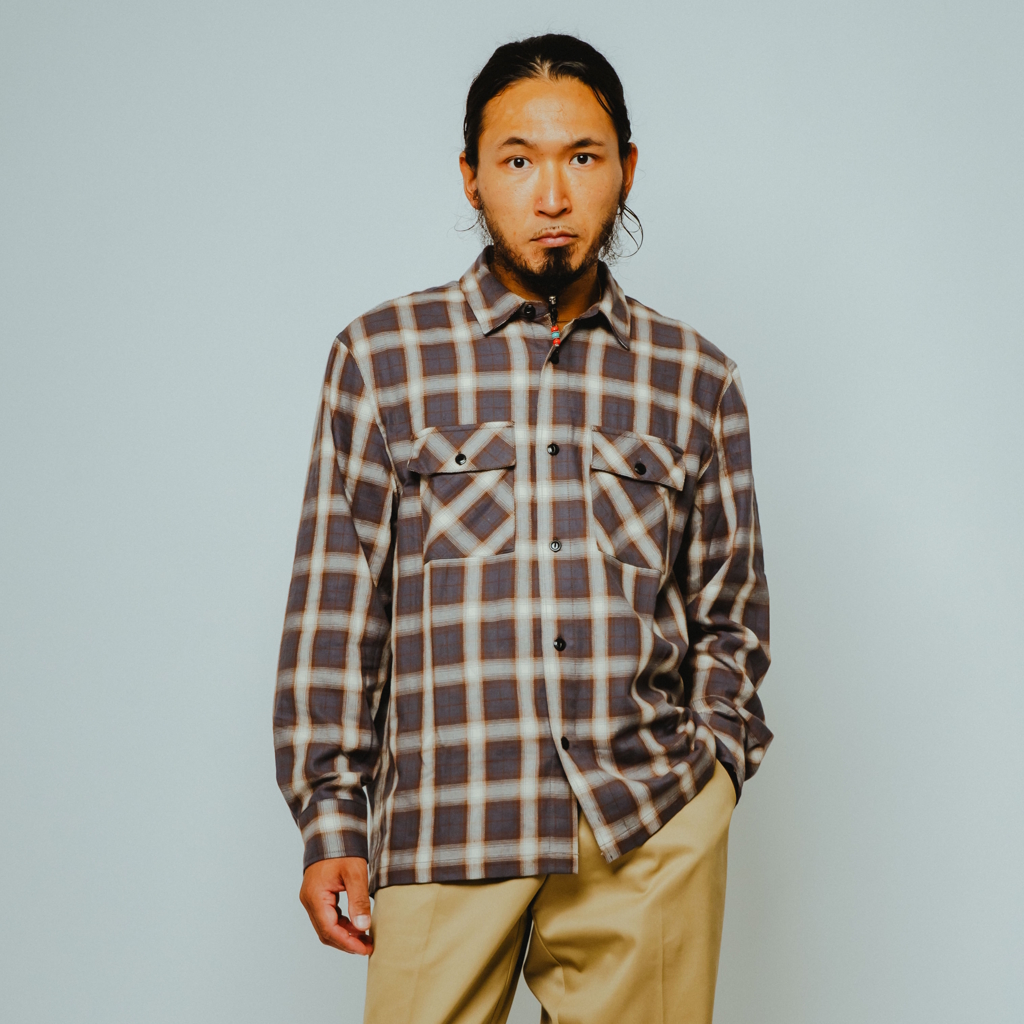 [ビッグマイク]ライトフランネル L/S シャツ（GRY/WHT）