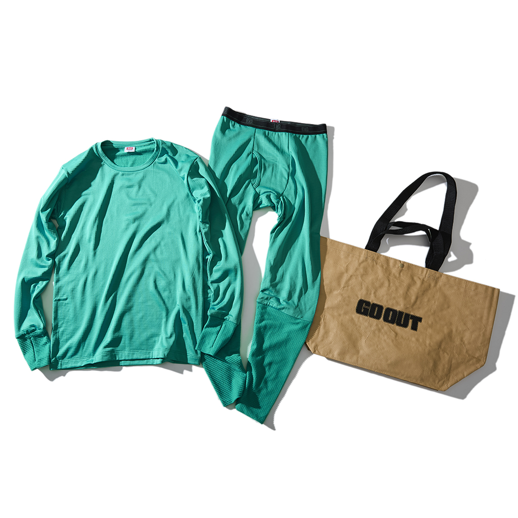 [ビーブイディー×ゴーアウト]「瞬暖GRID-TECH+」Crew-neck Thumbhole & Leg Warmer Leggins & GO OUTバッグSET