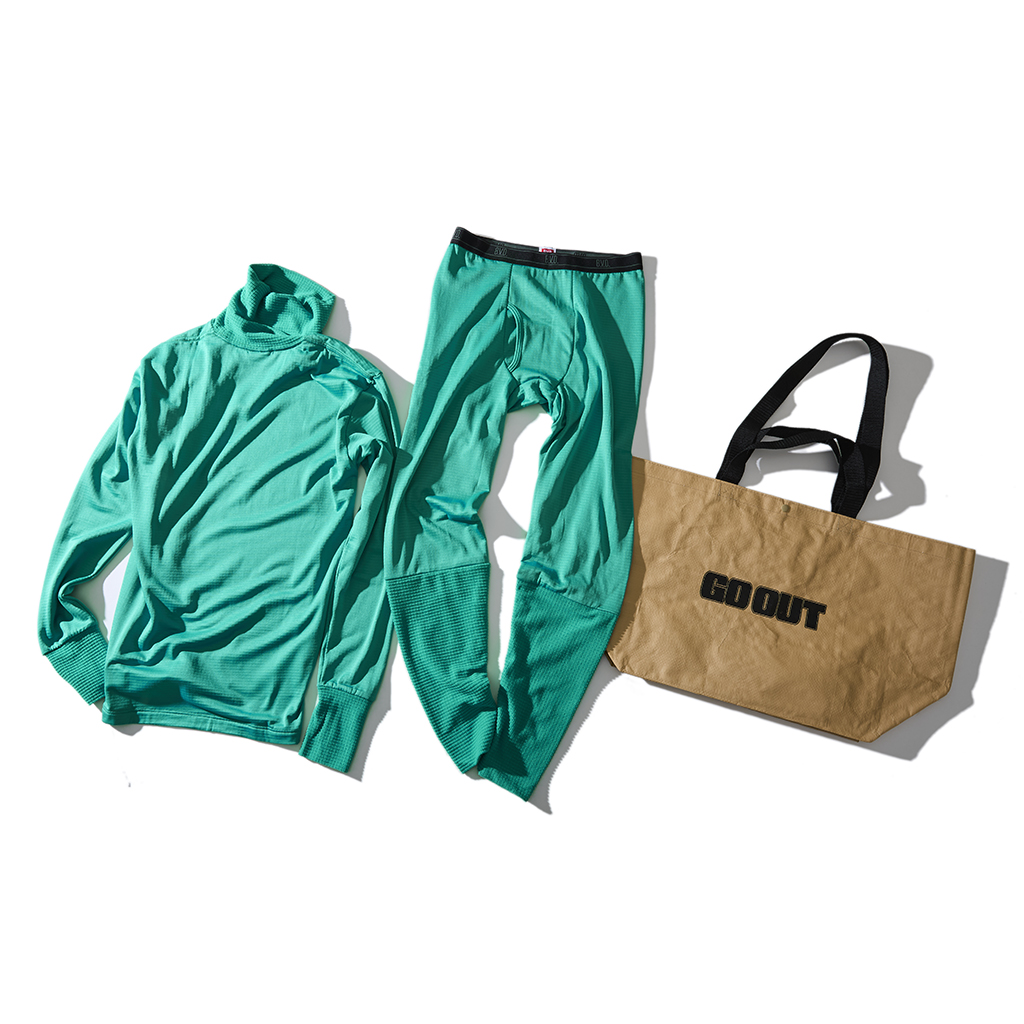 [ビーブイディー×ゴーアウト]「瞬暖GRID-TECH+」Turtleneck Thumbhole & Leg Warmer Leggins & GO OUTバッグSET