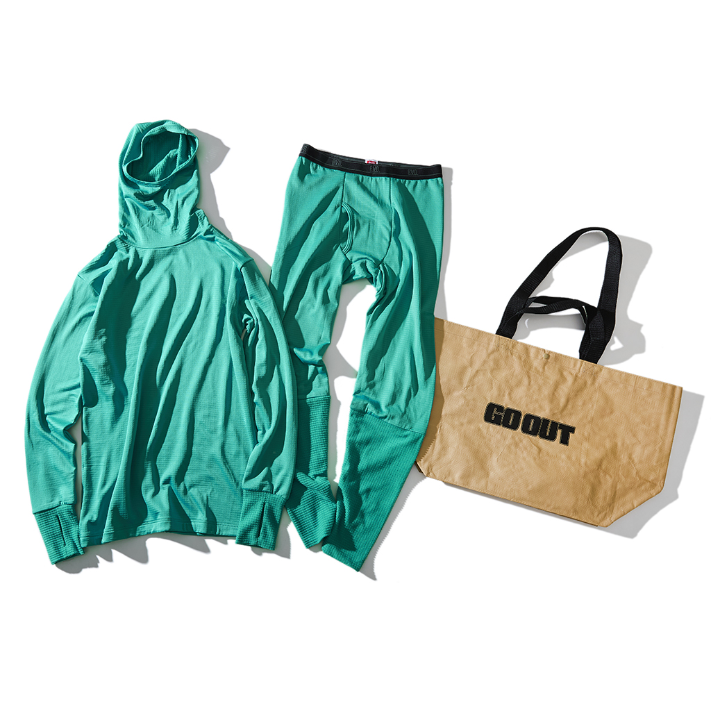 [ビーブイディー×ゴーアウト]「瞬暖GRID-TECH+」Hoodie Thumbhole & Leg Warmer Leggins & GO OUTバッグSET