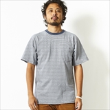 [カルクルー]SS CREW NECK TEE WITH PKT　DENIM MICRO STRIPE