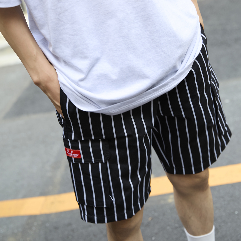 [クックマン]Chef Pants Short Cargo Stripe Black