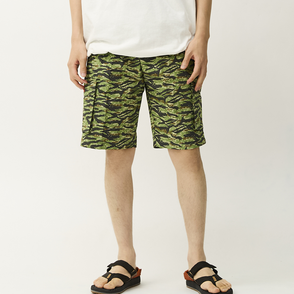 [クックマン]Chef Pants Short Cargo Ripstop Tiger Camo Green