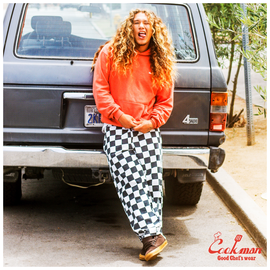 [クックマン]Chef Pants Semiwide11oz Washed Duck Canvas Checker Black