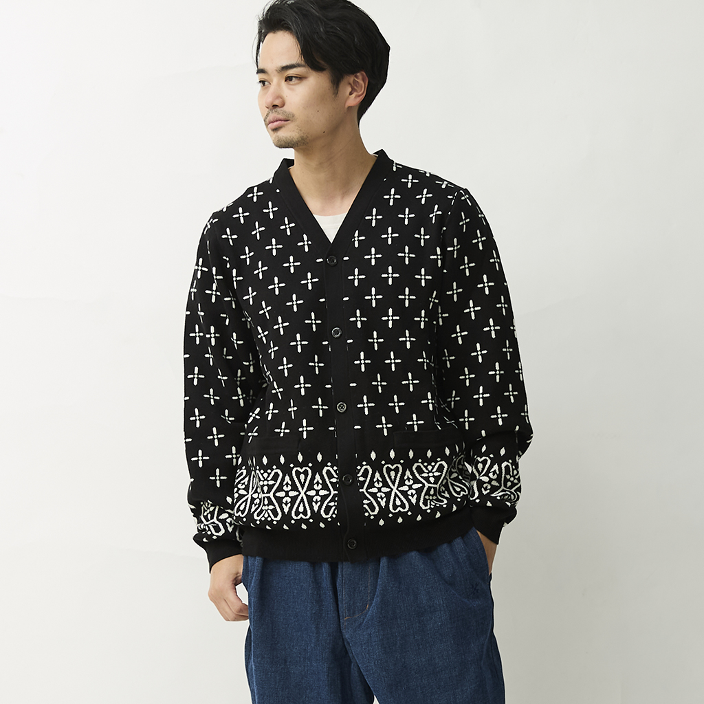 [クックマン]Knitted Cardigan Bandanna Cross Black