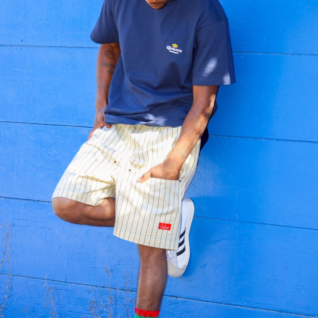 [クックマン]Chef Pants Short Front Pocket Herringbone Stripe