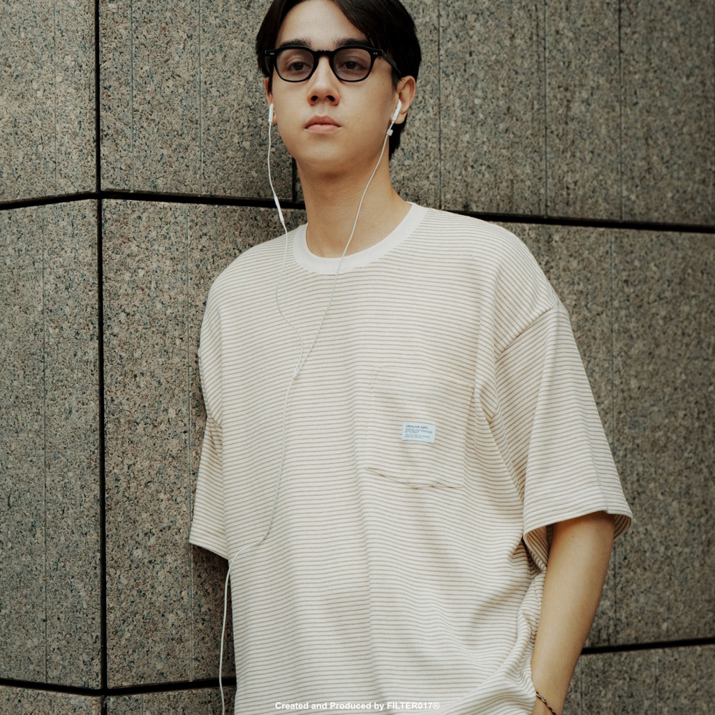 [フィルターゼロイチナナ]FILTER017® Pocket Horizontal Striped Tee ポケット付き横縞Tシャツ