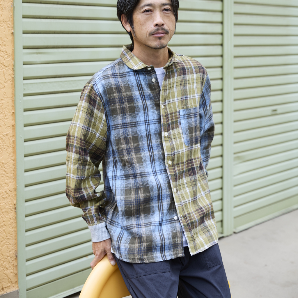[ジムマスター]2WAYショールカラーチェックネルシャツ