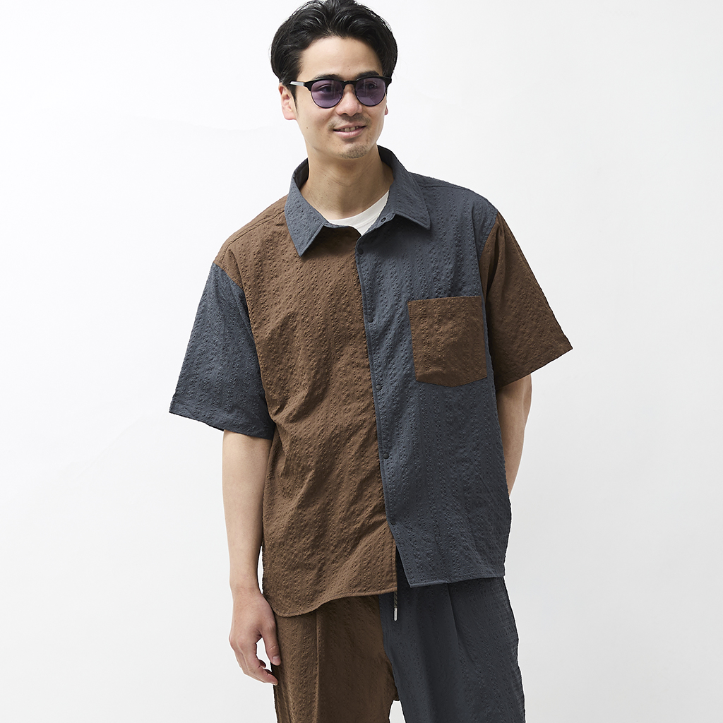 [ジムマスター]Ultra-Light-シアサッカースナップボタンシャツ