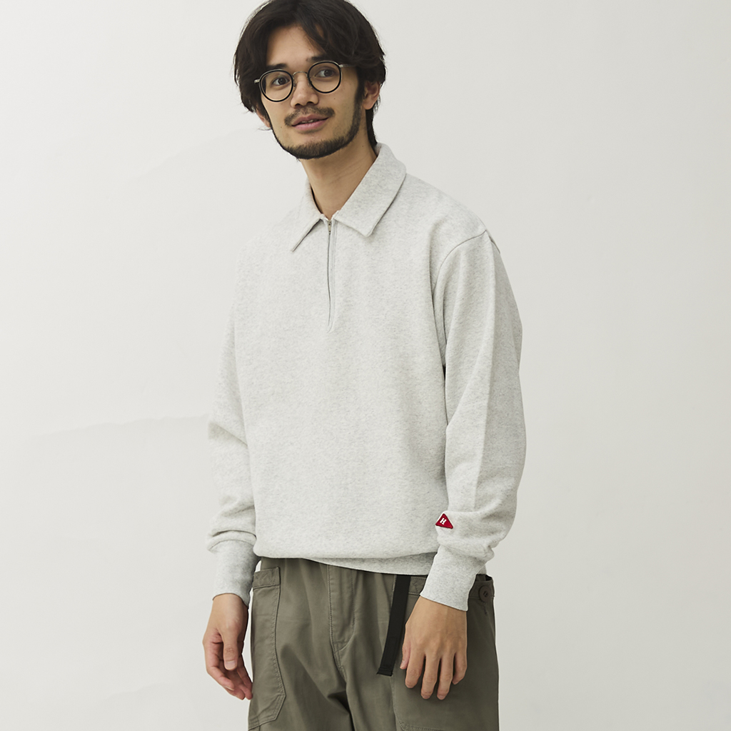 [ヘルスニット]クラシックスウェット 衿付きハーフジップ 長袖