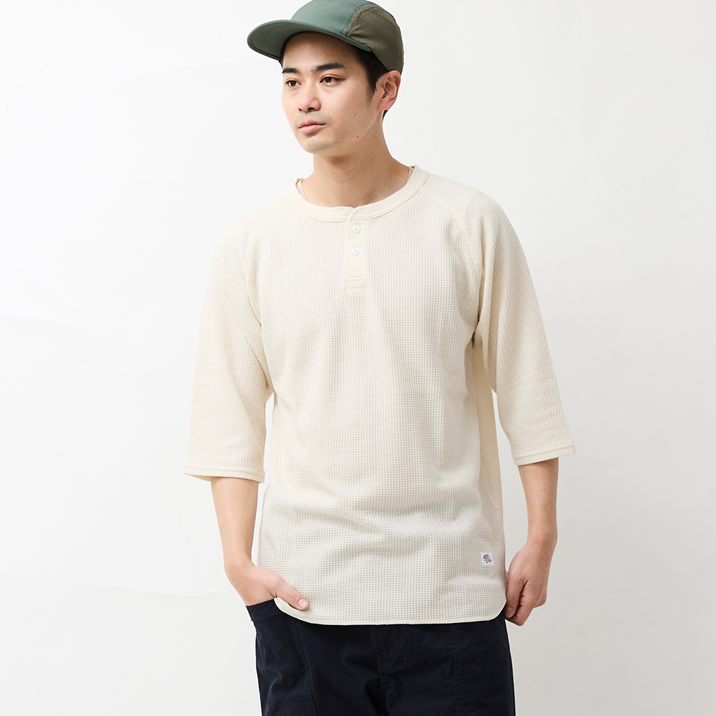 [ジェーイーモーガン]ワッフルヘンリーネック7分袖