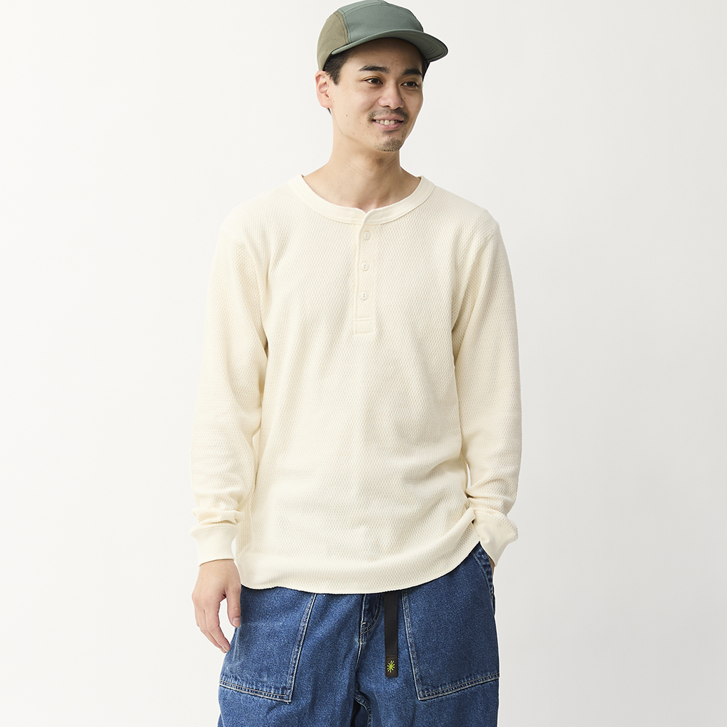 [ジェーイーモーガン]ダブルフェイスハニカムL/S-Tヘンリー
