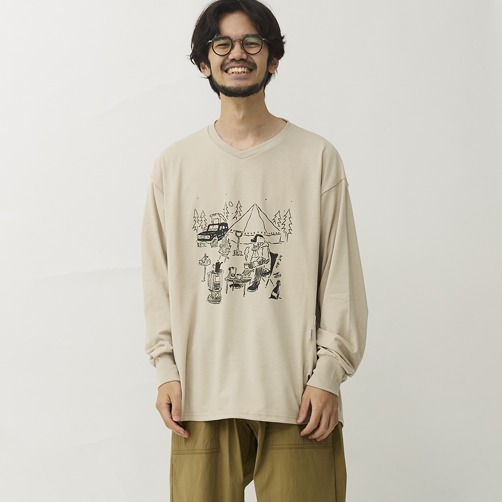 [ジェイアールディーバイジャールド]SOLO CAMPER PRINT 脇 PK-T JRDxISOBREWING T-SHIRTS QUICK DRY