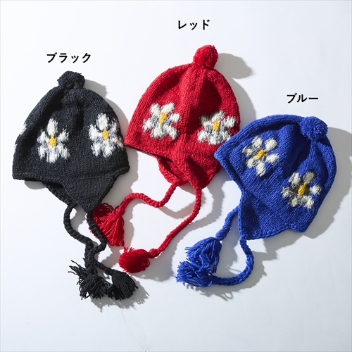マクマホーンニッティングミルズ | Knit Cap Ear Muff+POMPOM-FLOWER