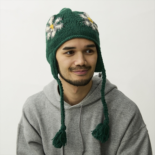 マクマホーンニッティングミルズ | Knit Cap Ear Muff+POMPOM-FLOWER