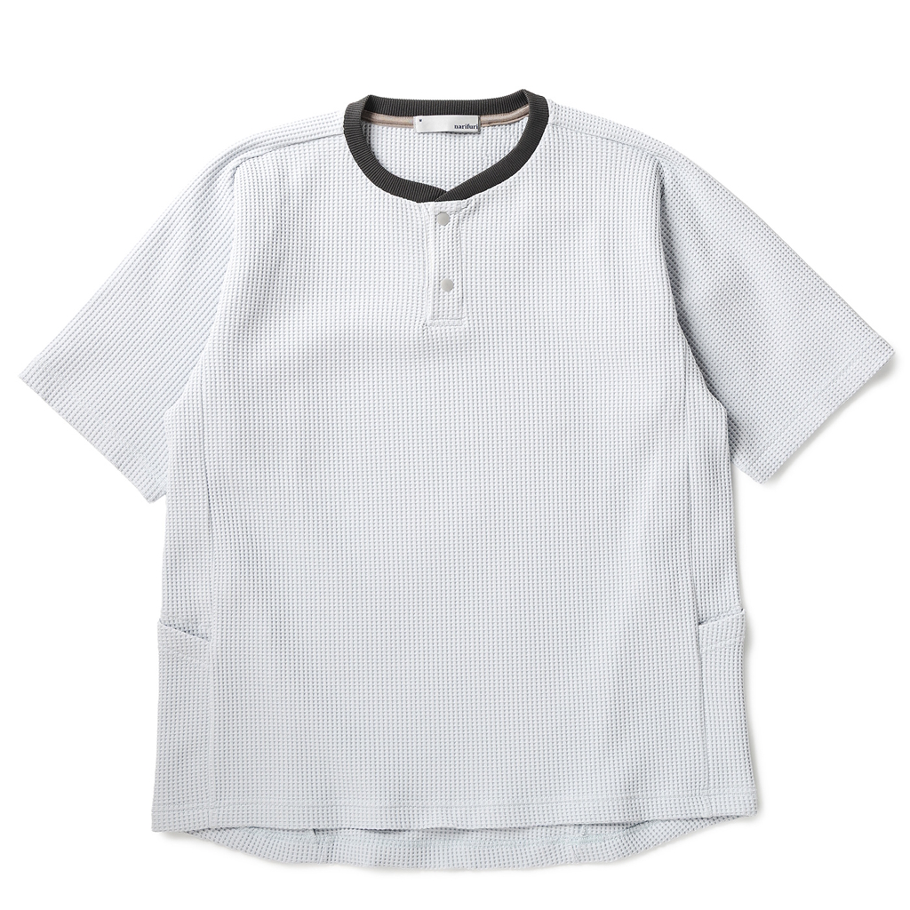 [ナリフリ]マルチワッフルヘンリーネックTシャツ