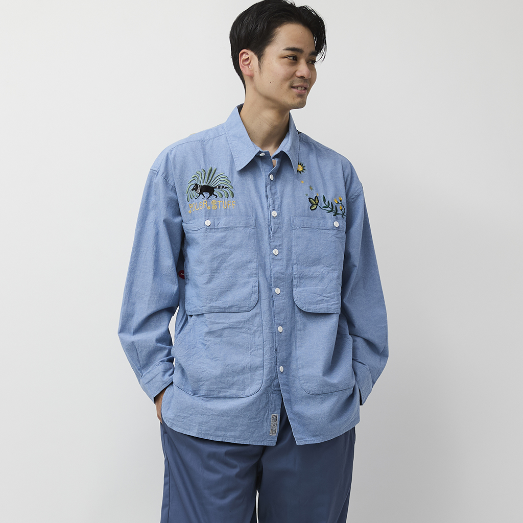[ポーラ]EMB POCKET CHAMBRAY L/S SHIRTS