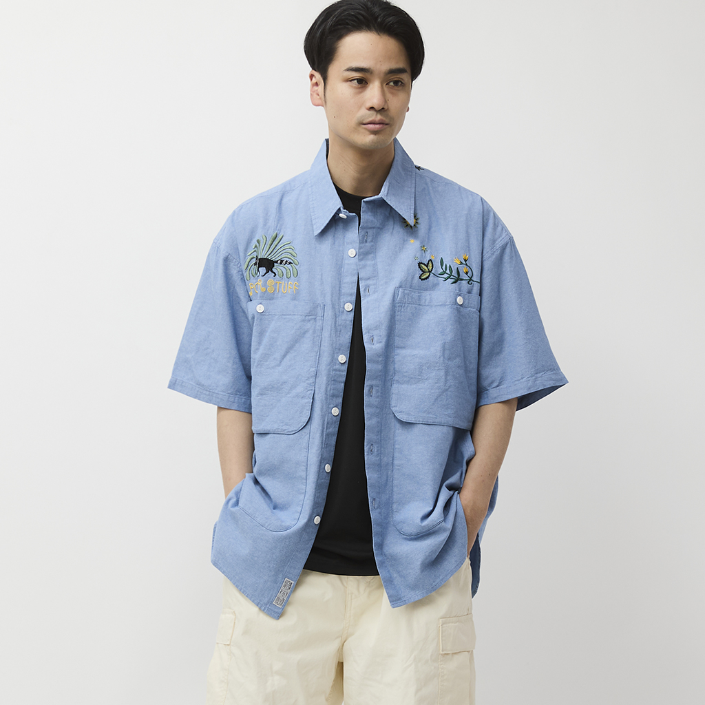 [ポーラ]EMB POCKET CHAMBRAY S/S SHIRTS