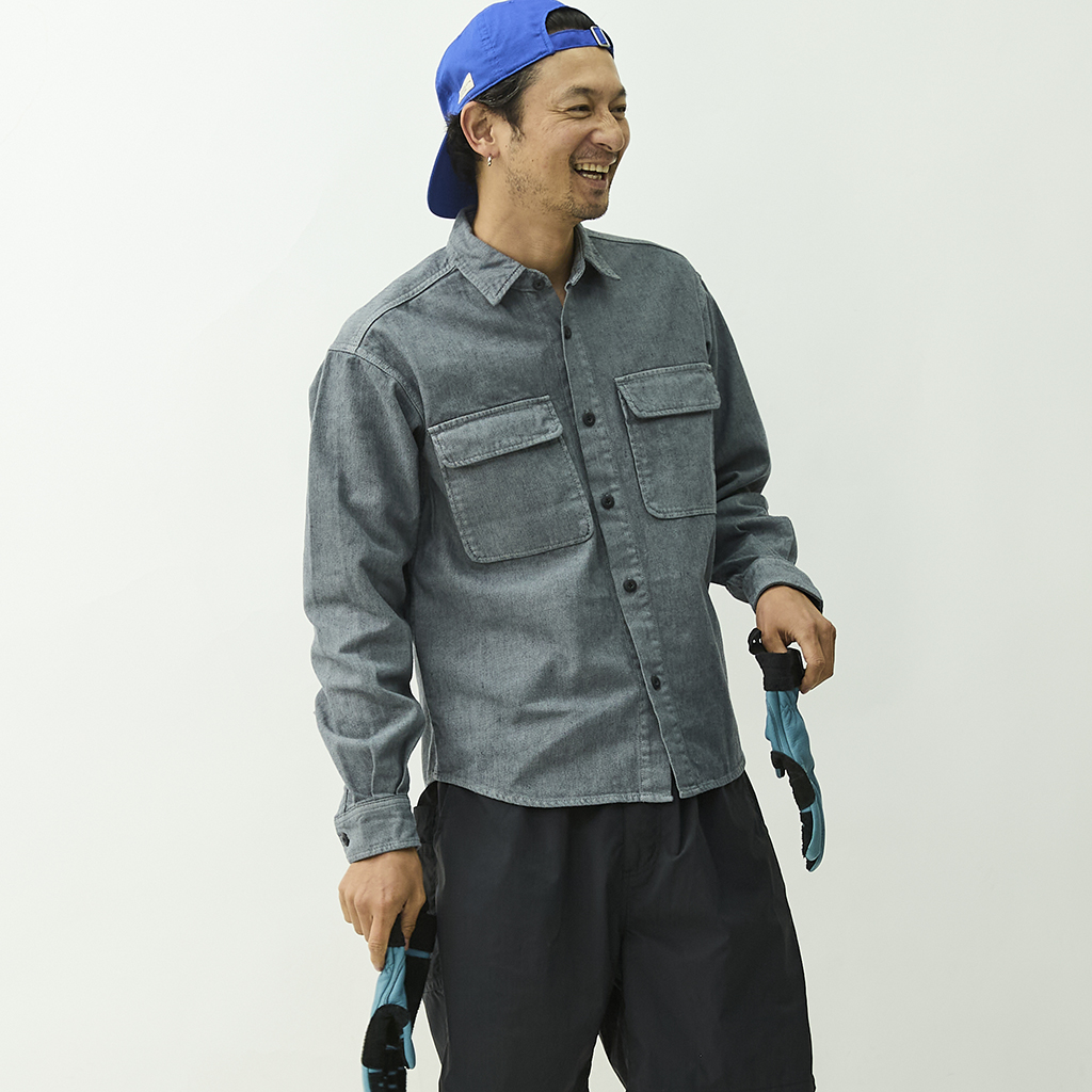 [ロックス]INDIGO HEMP SHIRT L/S