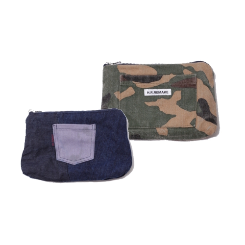 [H.R.リメイク×ザデイ]デニムパッチワークリバーシブルポーチS