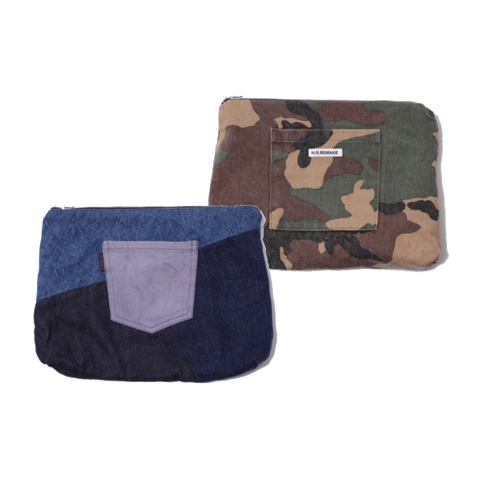 [H.R.リメイク×ザデイ]デニムパッチワークリバーシブルポーチM