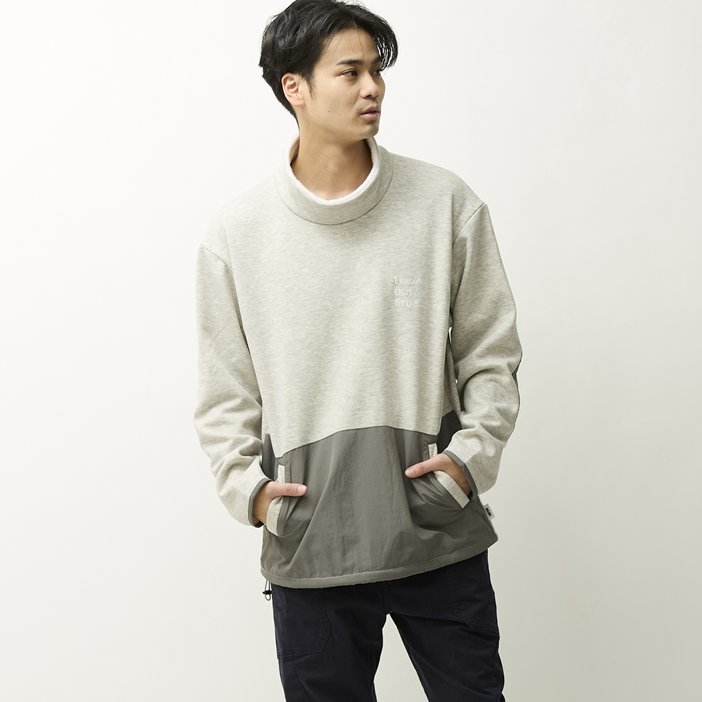 [ユニフォーム アウトドア スタンダード]REVERSE FLEECE EMBROIDERY MOCK NECK PULLOVER