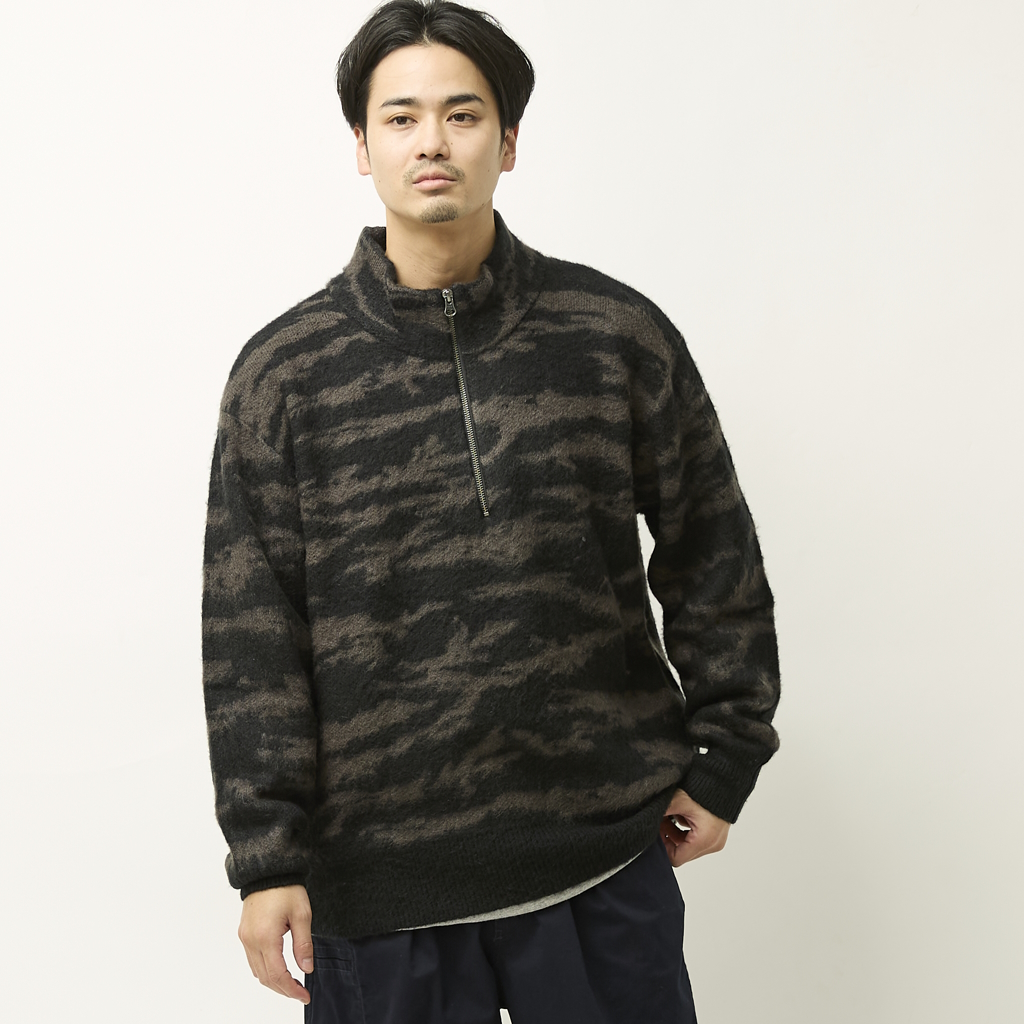 [ユニフォーム アウトドア スタンダード]MOHAIR KNIT CAMO HALF ZIP PULLOVER