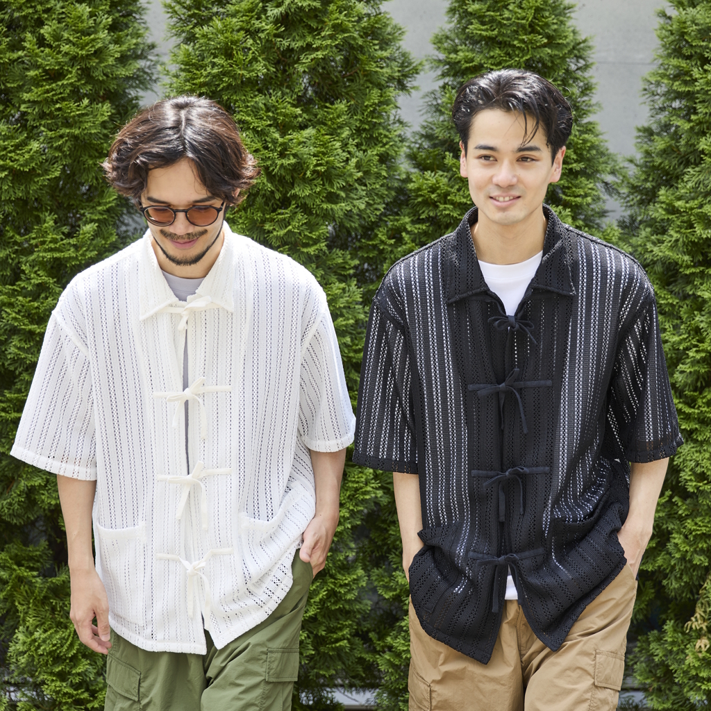 [ユニフォーム アウトドア スタンダード]LACE MESH FIELD LACE-UP OPEN COLLAR SHIRT