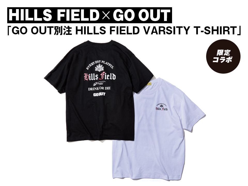 HILLS FIELD × GO OUT「GO OUT別注 HILLS FIELD VARSITY T-SHIRT」
